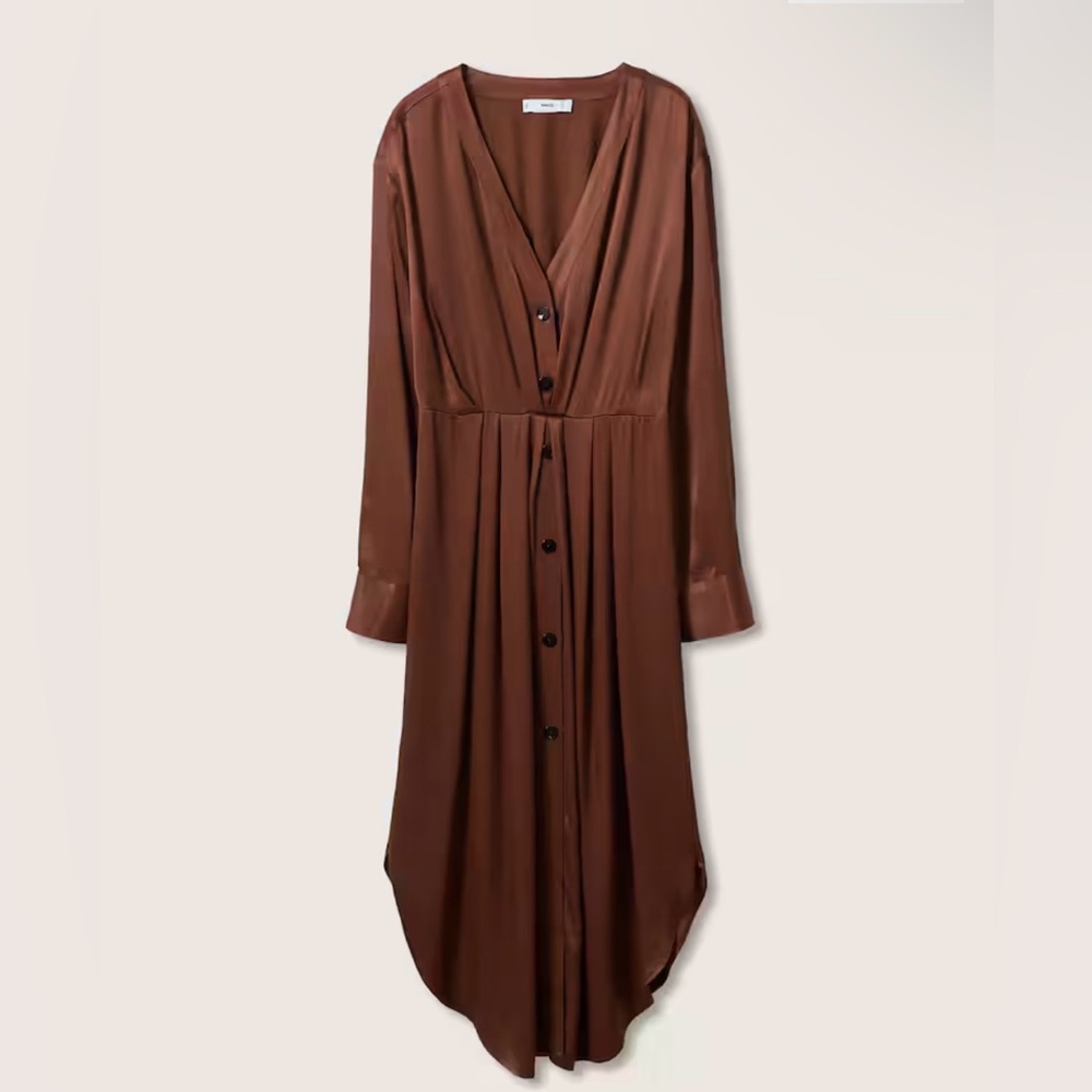 Mango Brown Satin Midi Dress Size 4